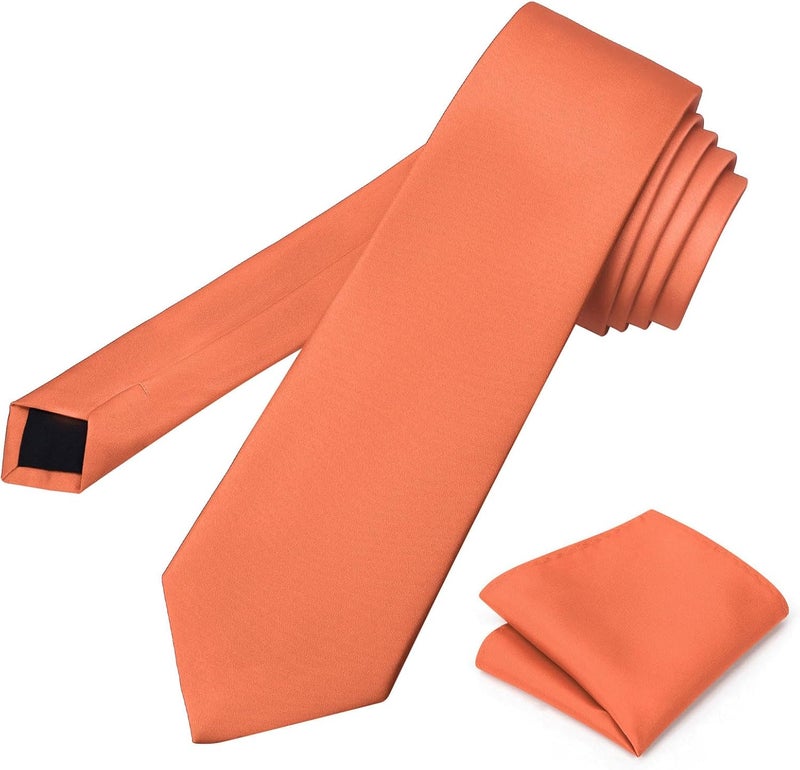 pensee Men's Tie Set Solid Pure Color 3.15" (8CM) Classic Formal Plain Necktie and Pocket Square Set For Men - Image 4